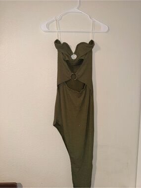 Olive Green Sleeveless Cutout Dress